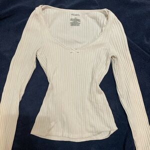 wild fable Cream Ribbed Long-Sleeve Scoop Neck Top with Bow